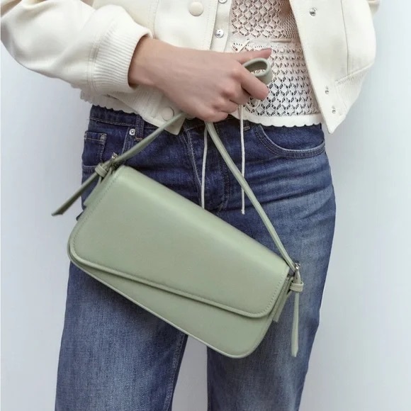 Zara Green Geometric Flap Shoulder Bag - Picture 6 of 7